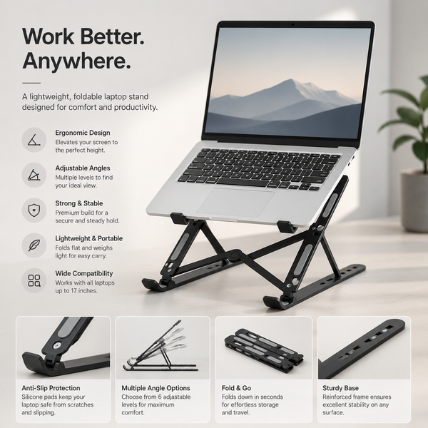 Premium Adjustable Laptop Stand – Foldable & Ergonomic