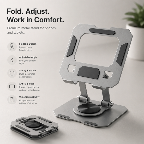 Foldable Tablet Stand & Metal Phone